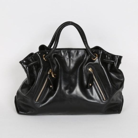 FURLA Carmen Large Black Leather Bag with Pendant - Picture 7 of 9